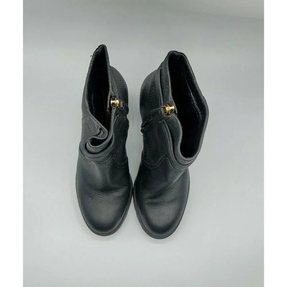 Tory Burch Leigh Black Leather Lug Sole With Logo Boots River Rock SZ 7.5   NWOB - Picture 4 of 13